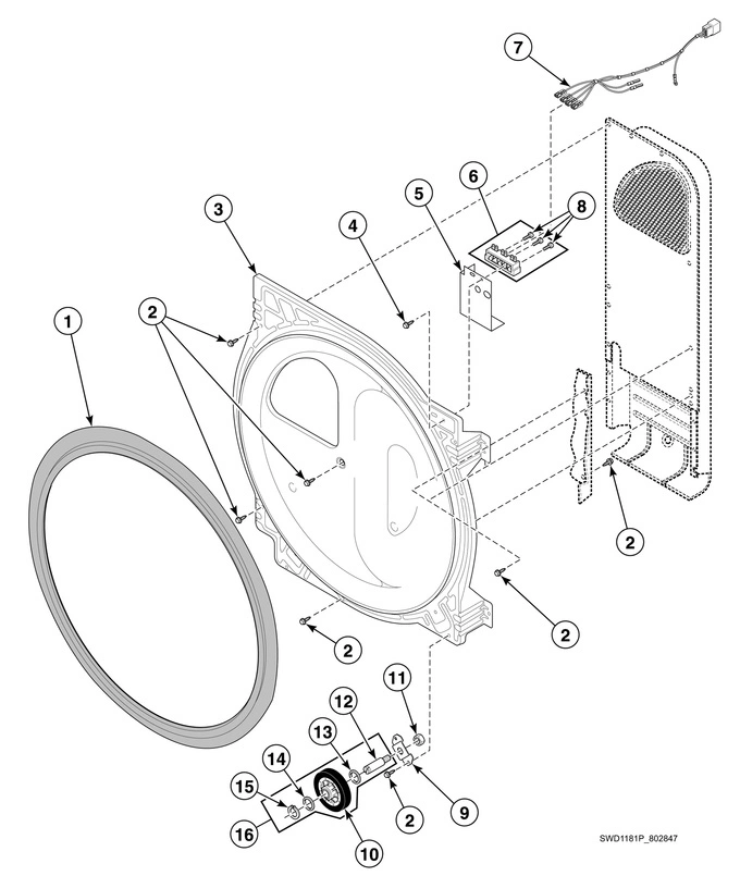Rear Bulkhead, Felt Seal, Cylinder Roller And Terminal Block
