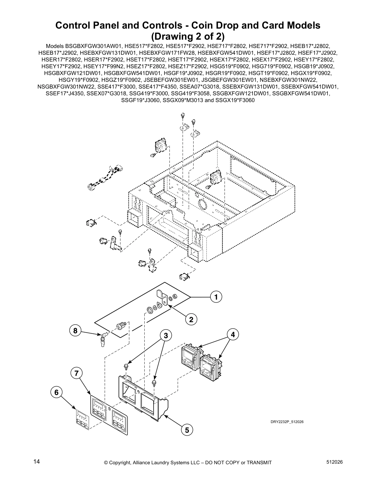 Control Panel and Controls - Coin Drop and Card Models
(Drawing 2 of 2)