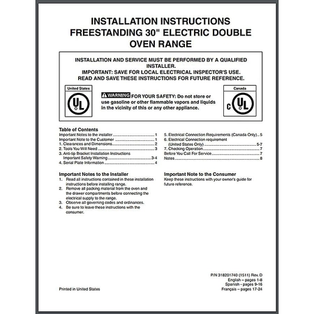 318201740 Frigidaire Instruction Sheet