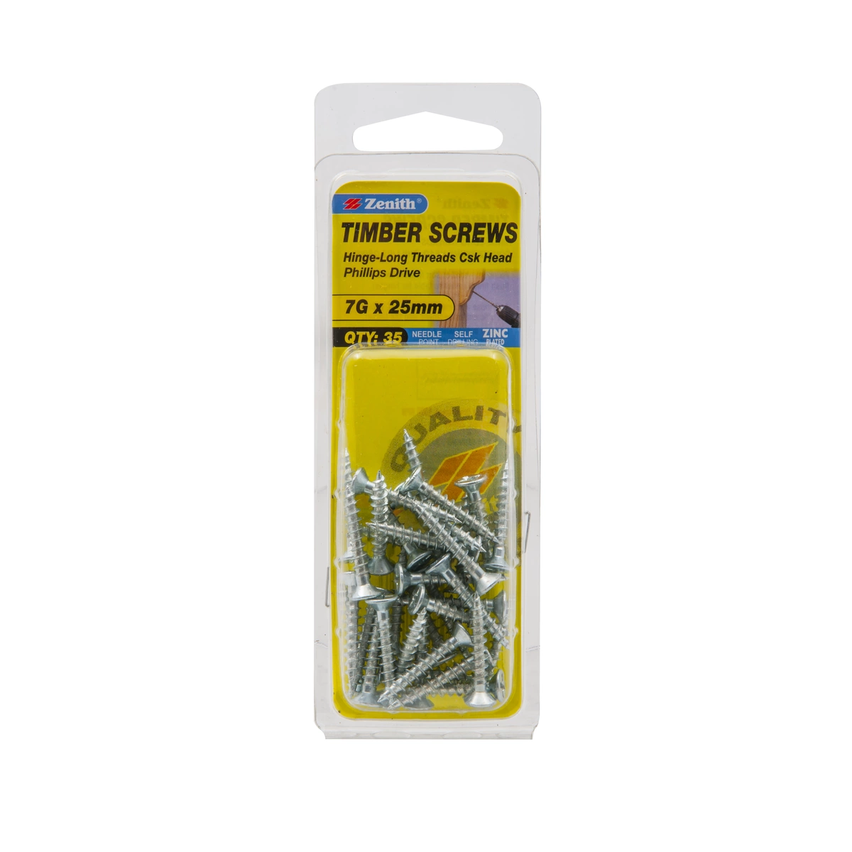 ZENITH® 7G x 25mm Zinc Plated Timber Screws – 35 Pack