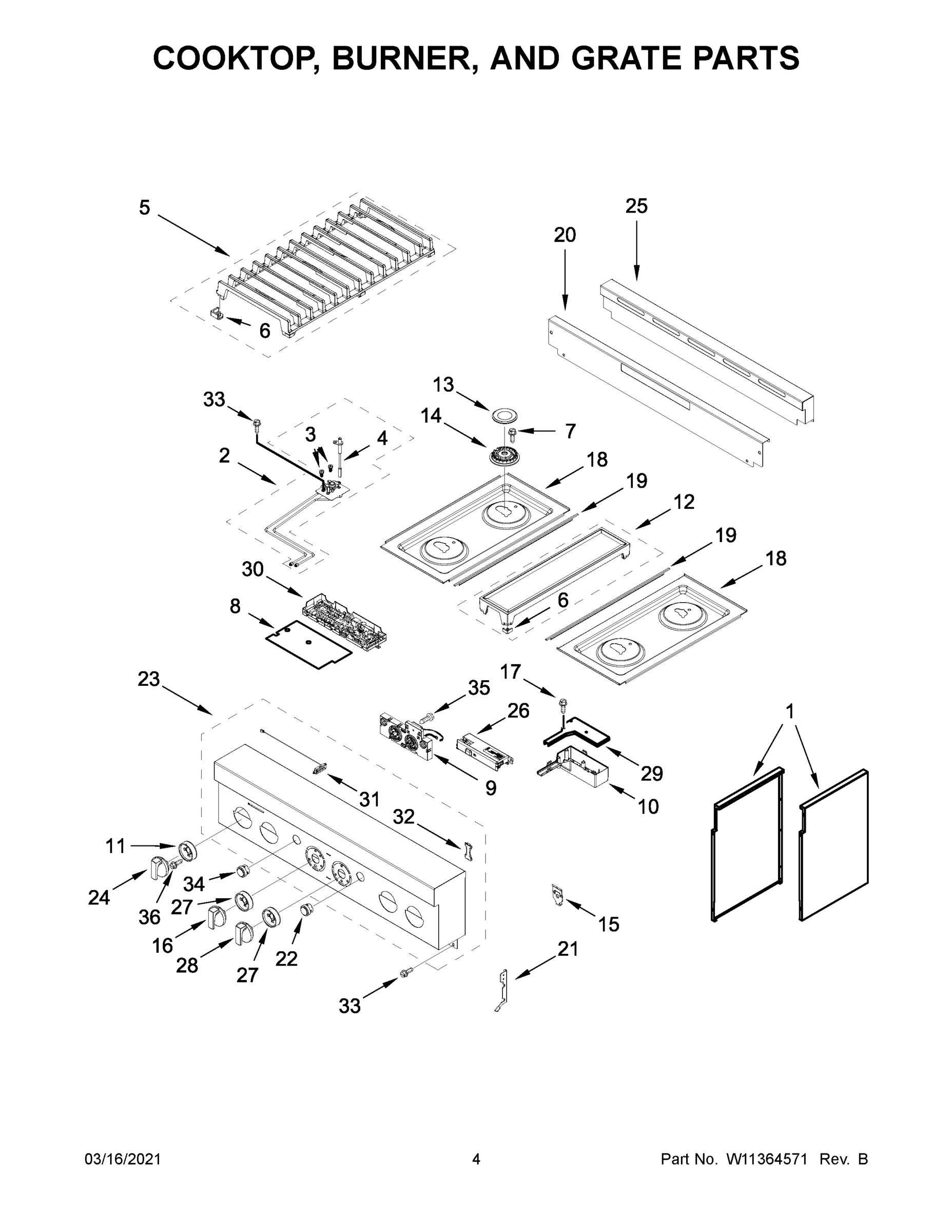 03 - COOKTOP, BURNER, AND GRATE PARTS