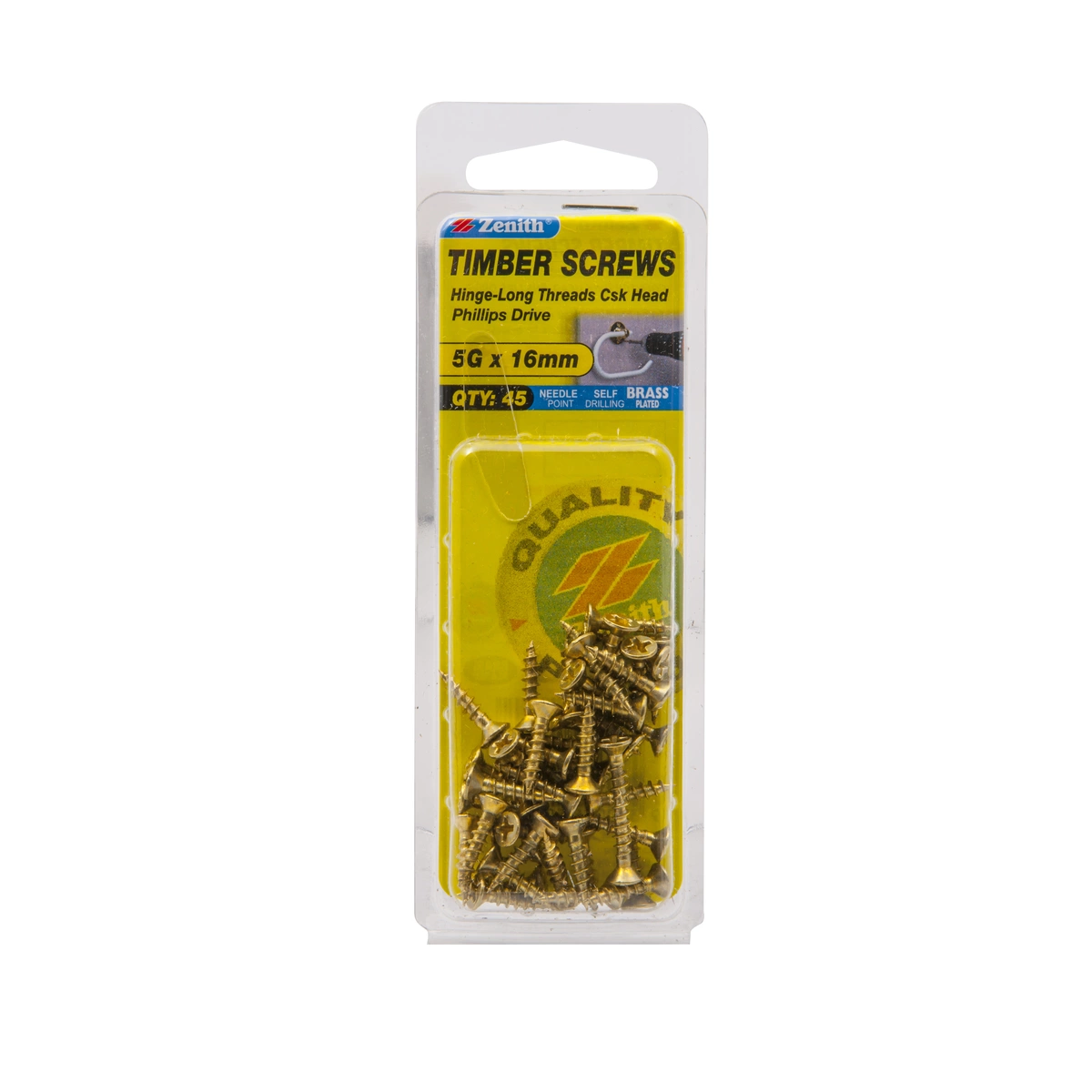 ZENITH® 5G x 16mm Brass Plated Timber Screws – 45 Pack