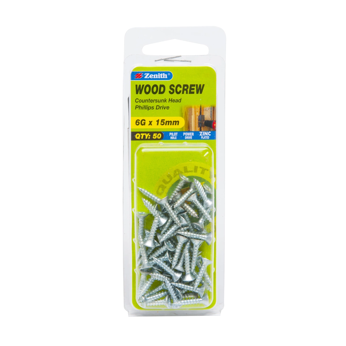 ZENITH® 6G x 15mm Zinc Plated Wood Screws – 30 Pack