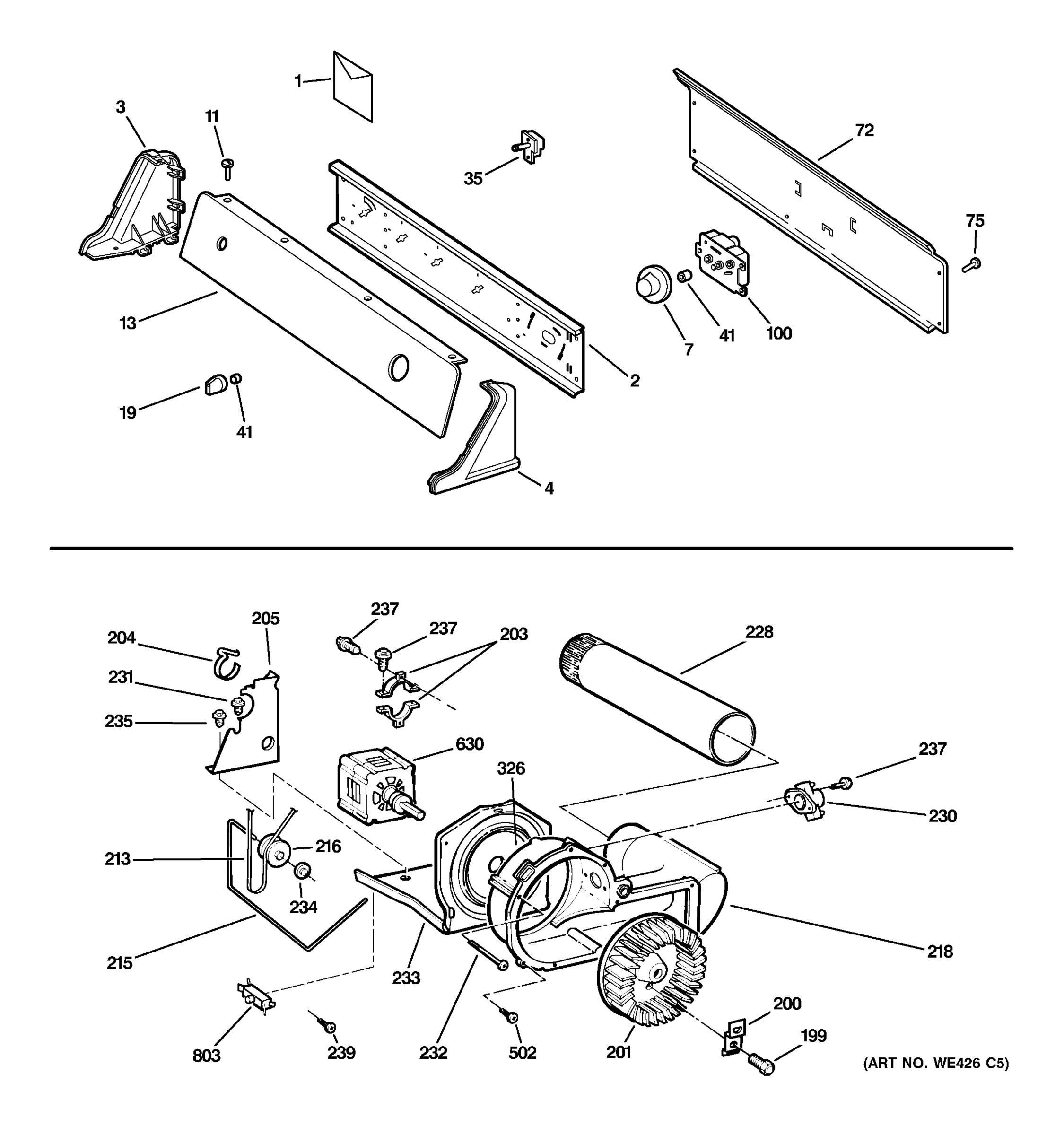 CONTROLS, BACKSPLASH, BLOWER & MOTOR