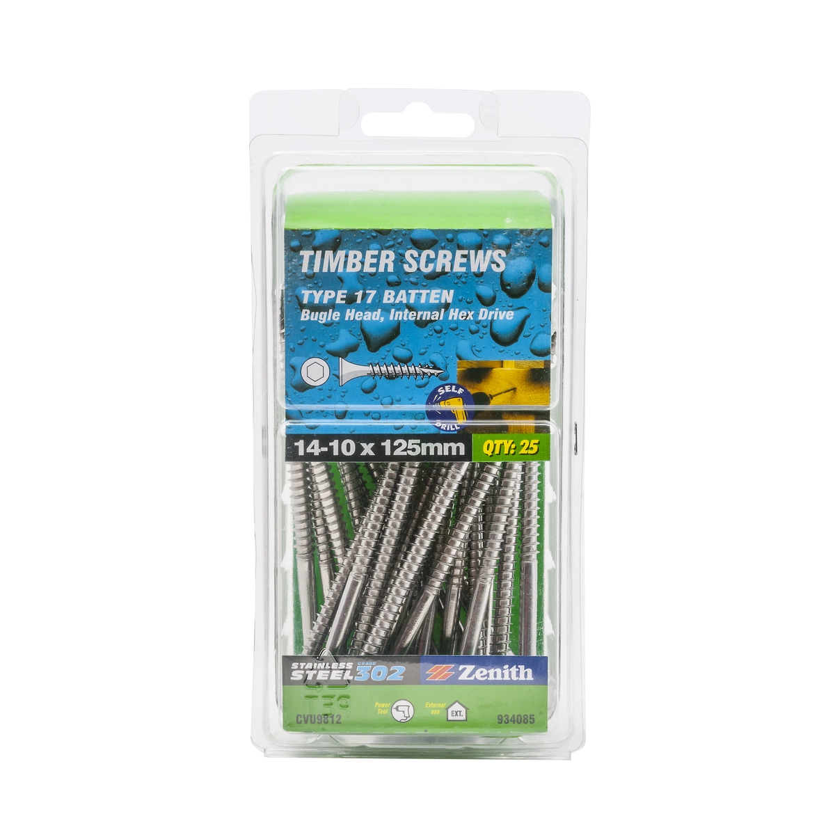 ZENITH® 14G x 125mm 304 Stainless Steel Bugle Batten Screws – 25 Pack