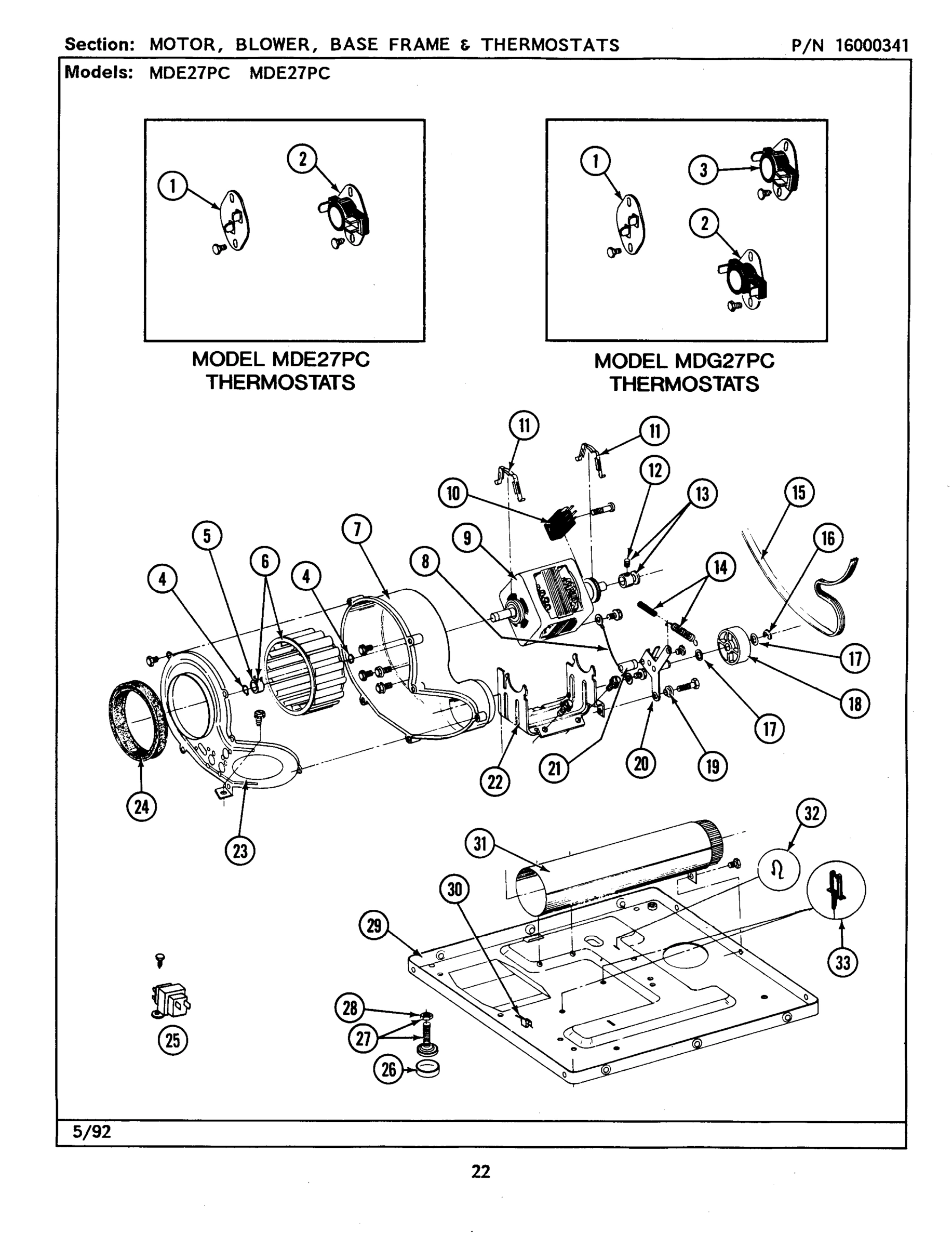 07 - MOTOR, BLOWER, BASE FRAME & THERMOSTATS