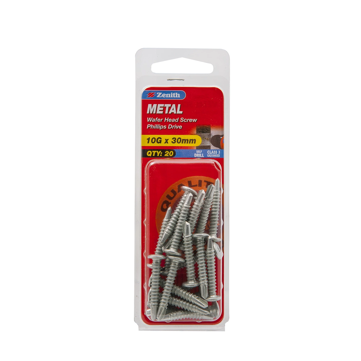 ZENITH® 10G x 30mm Class 3 Galvanised Metal Screws (Wafer Head) – 20 Pack
