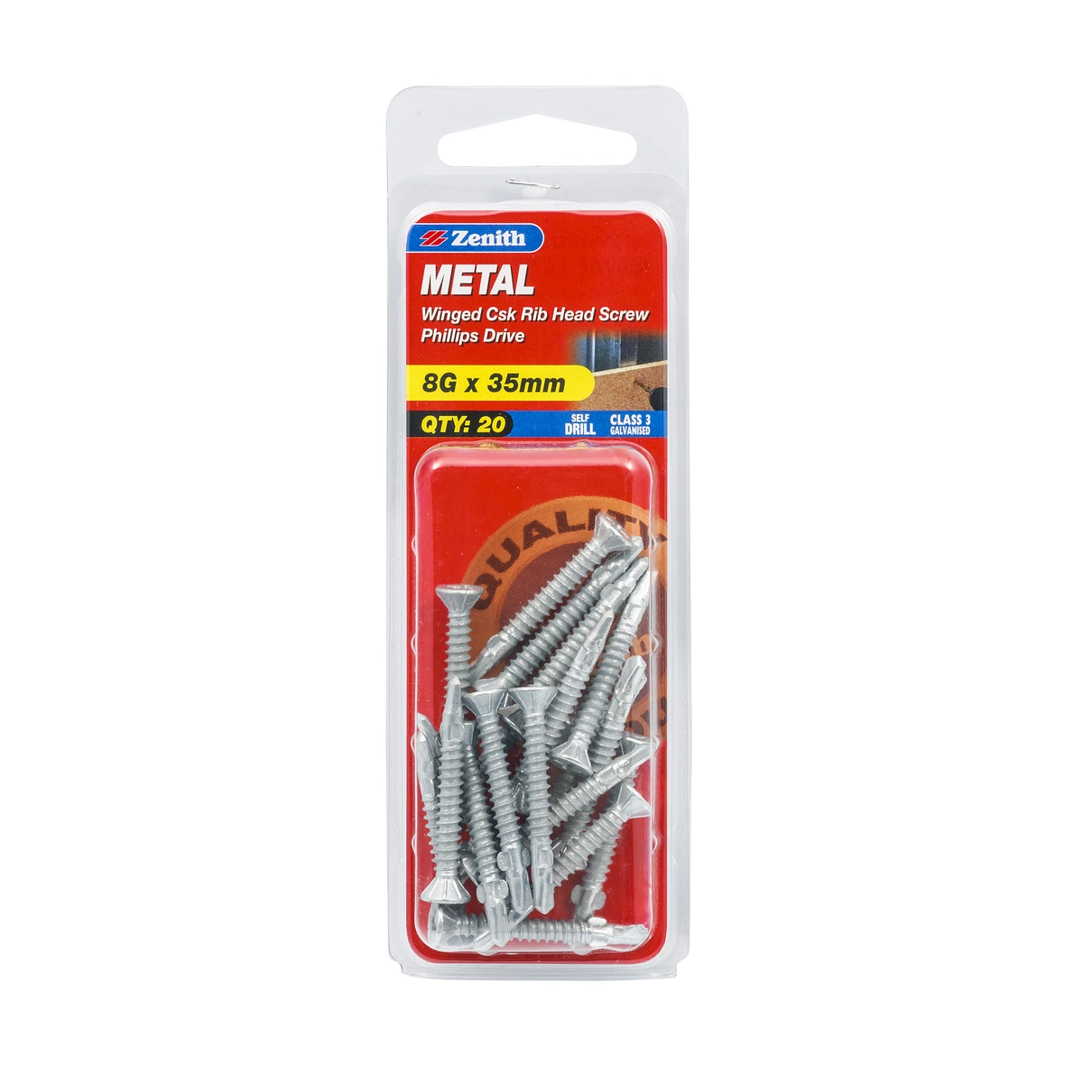 ZENITH® 8G x 35mm Class 3 Galvanised Metal Screws – 20 Pack