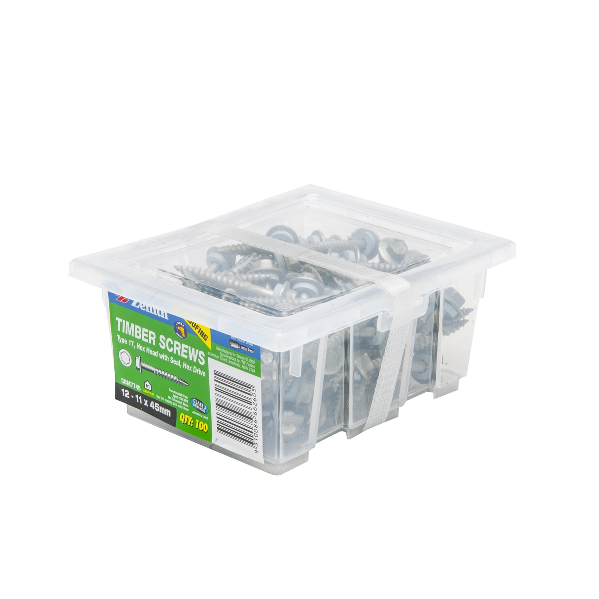 ZENITH® 12G x 45mm Class 3 Galvanised Cladding & Roofing Screws with Seal – 100 Pack
