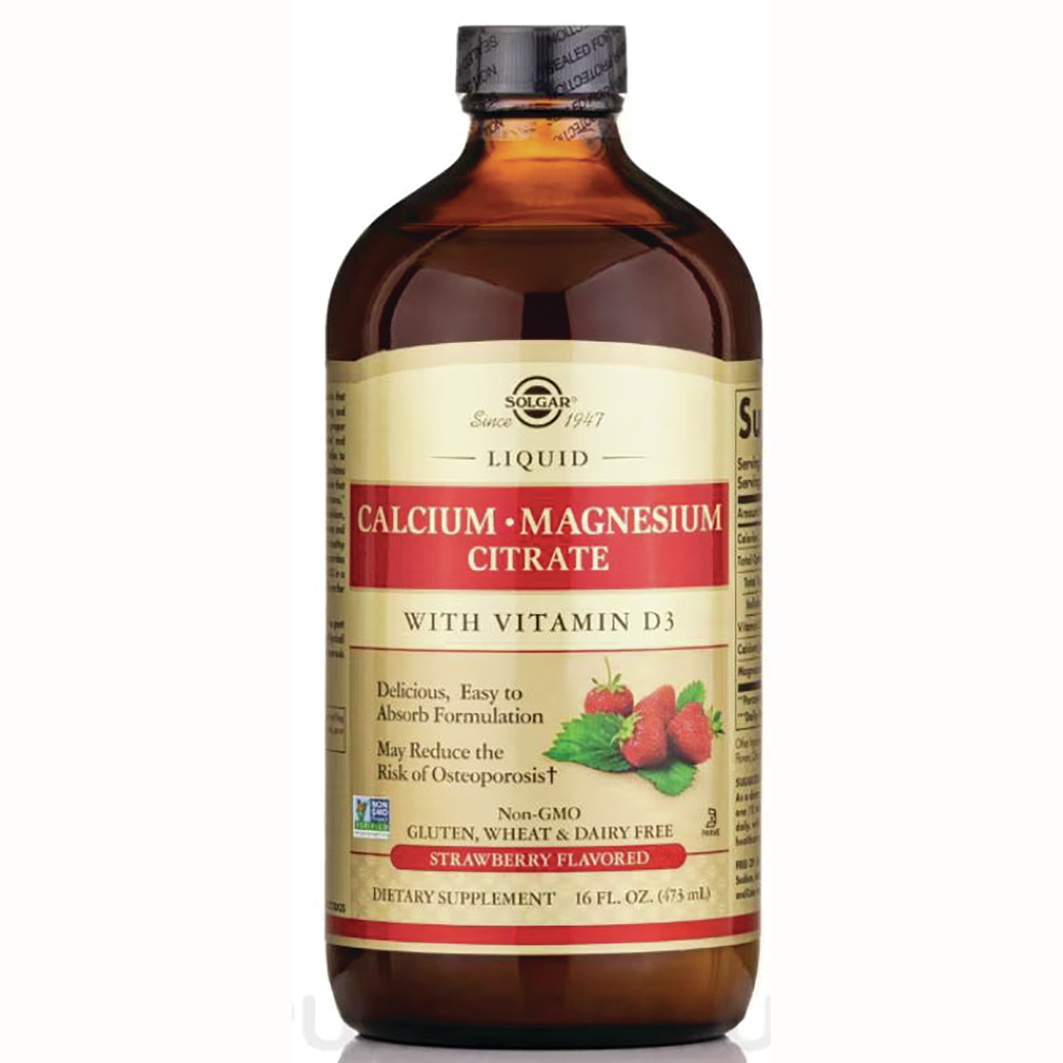 Solgar Liquid Calcium Magnesium Citrate with Vitamin D3 - Strawberry | 16 fl oz Liquid