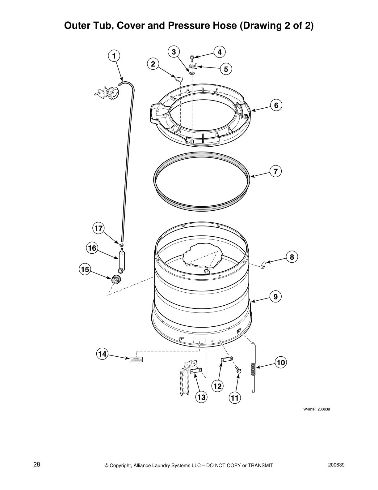 Outer Tub, Cover and Pressure Hose (Drawing 2 of 2)