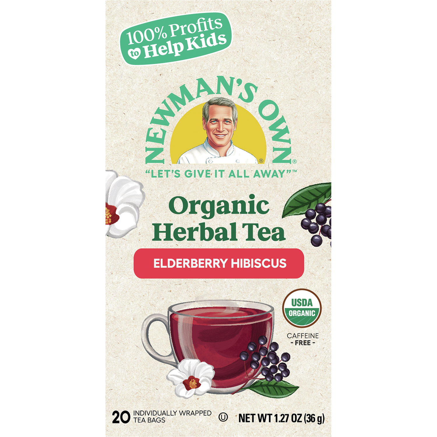 Newman's Own Organics Organic Herbal Tea - Elderberry Hibiscus | 20 Bags
