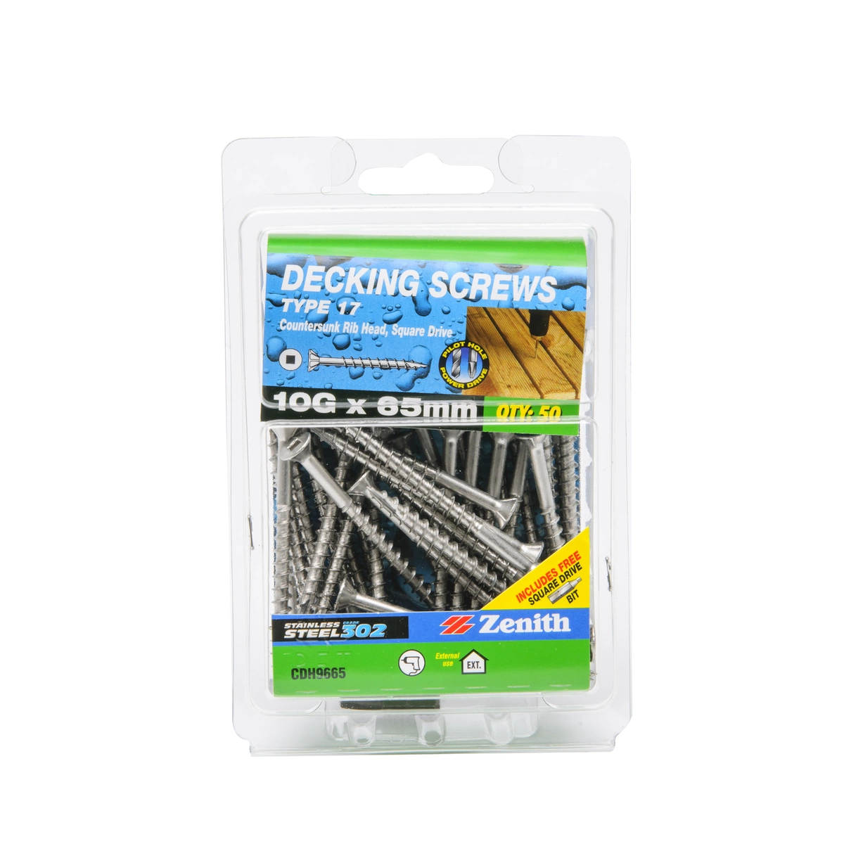 ZENITH® 10G x 65mm 304 Stainless Steel Decking Screws – 50 Pack
