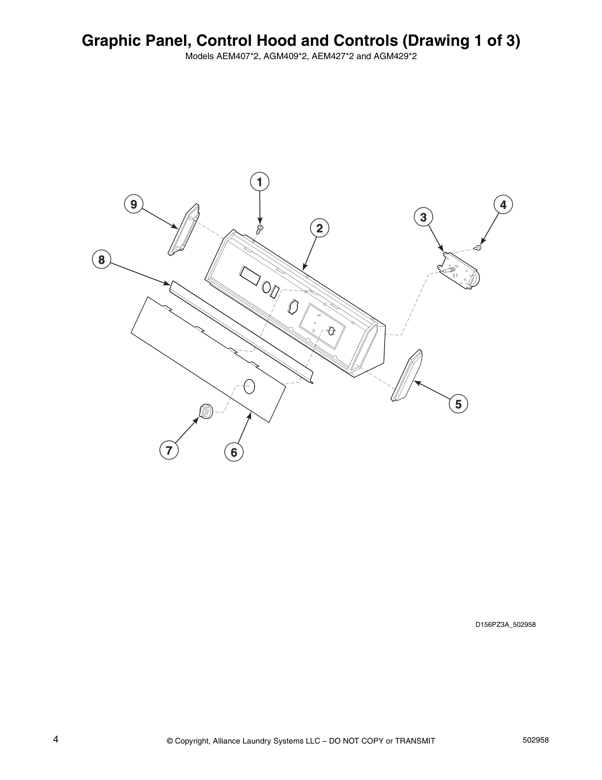 Graphic Panel, Control Hood and Controls (Drawing 1 of 3)