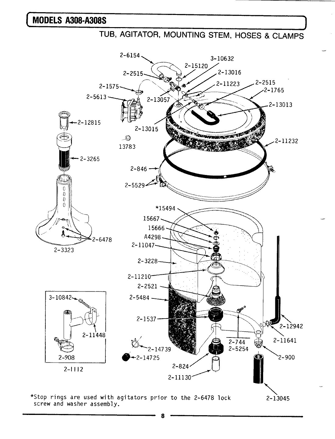 10 - TUB, AGITATOR, MTG. STEM, HOSES & CLAMPS