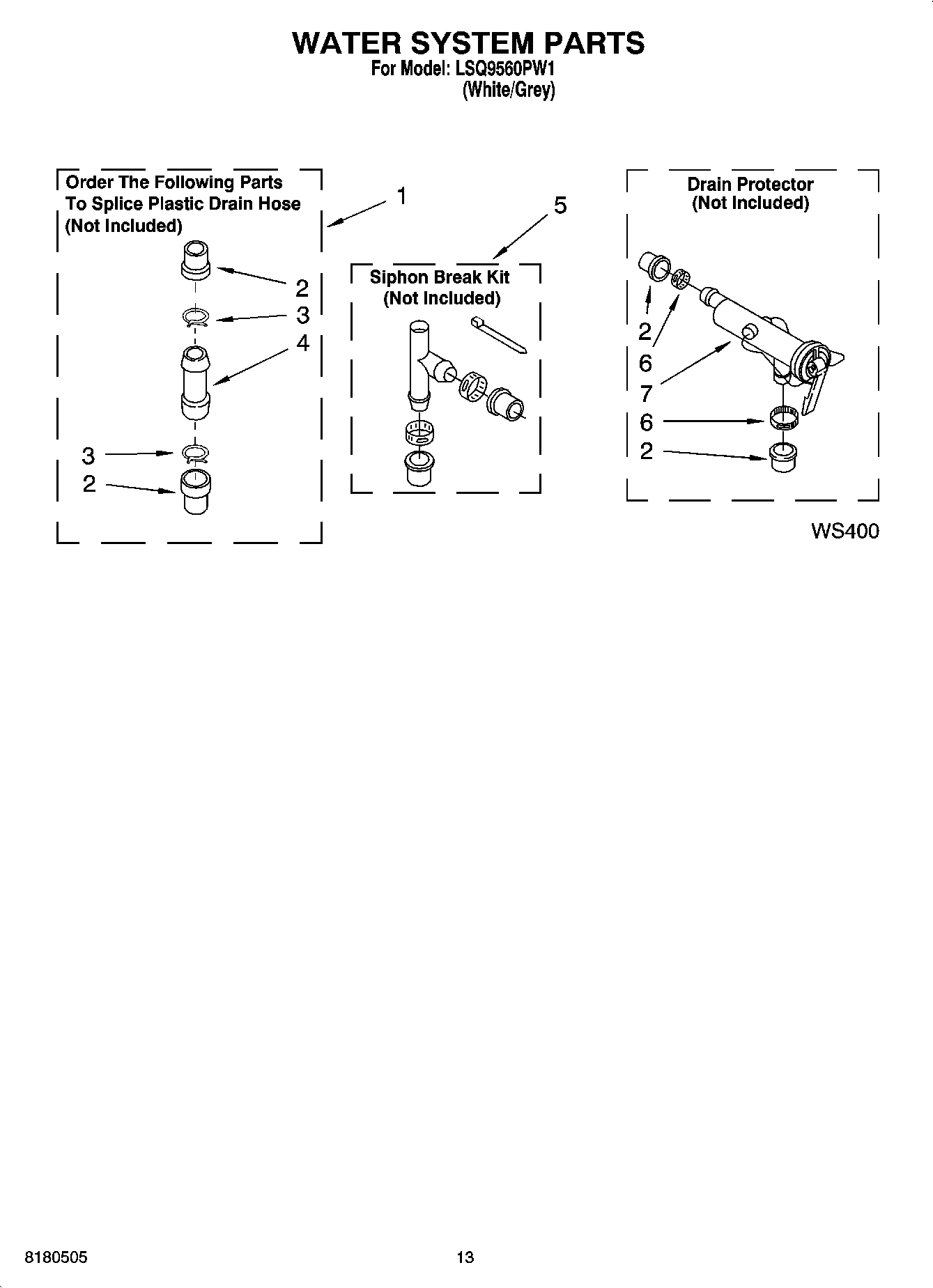 09 - WATER SYSTEM PARTS, MISCELLANEOUS PARTS, OPTIONAL PARTS (NOT INCLUDED)