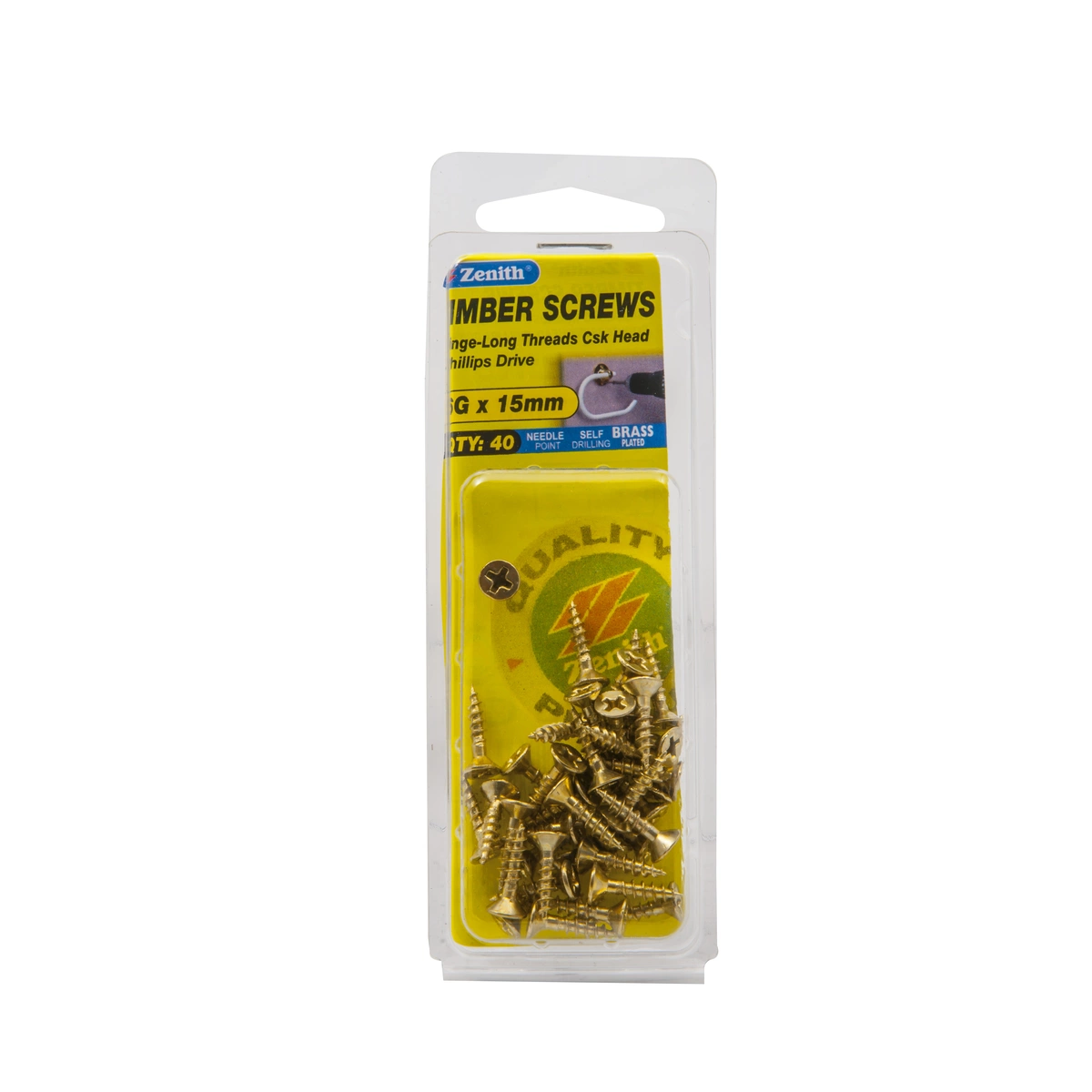 ZENITH® 6G x 16mm Brass Plated Timber Screws – 40 Pack