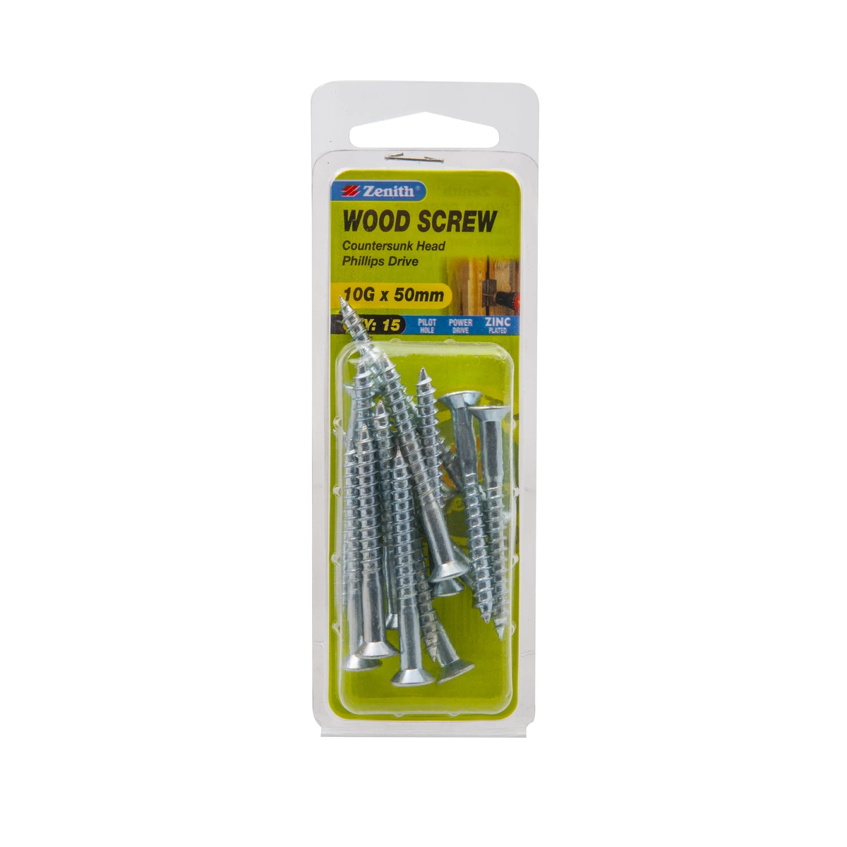 ZENITH® 10G x 50mm Zinc Plated Wood Screws – 15 Pack