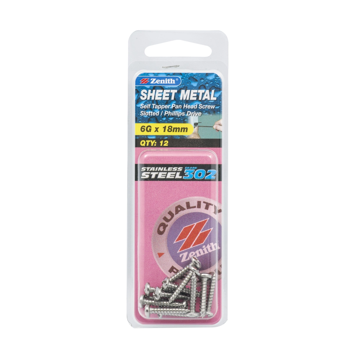 ZENITH® 6G x 18mm 304 Stainless Steel Sheet Metal Screws – 12 Pack