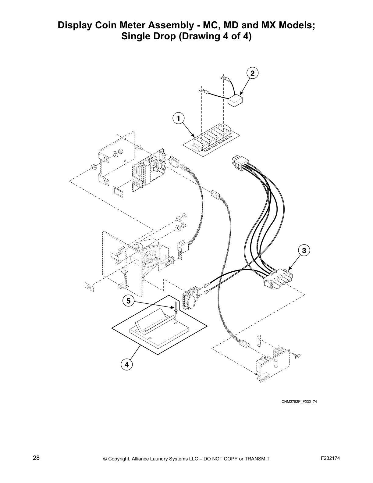 Display Coin Meter Assembly - MC, MD and MX Models;
Single Drop (Drawing 4 of 4)