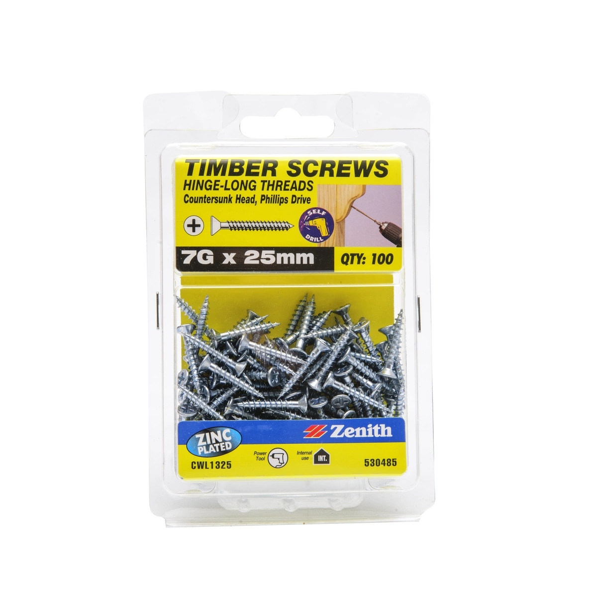ZENITH® 7G x 25mm Zinc Plated Timber Screws – 100 Pack
