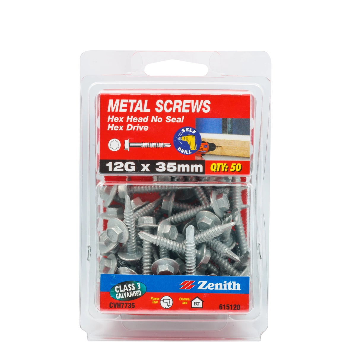 ZENITH® 12G x 35mm Class 3 Galvanised Metal Screws – 50 Pack