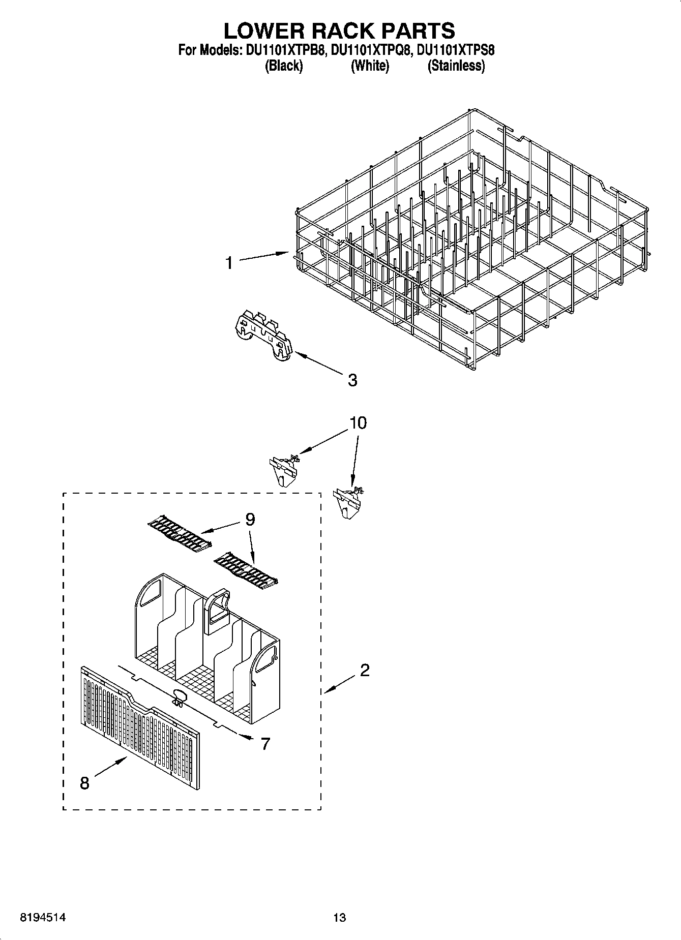 11 - LOWER RACK PARTS, OPTIONAL PARTS (NOT INCLUDED)