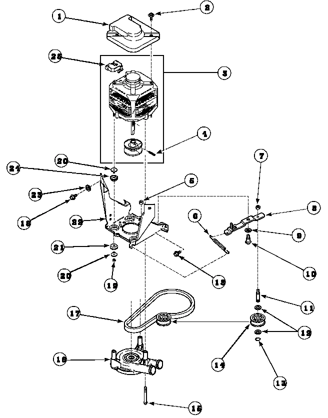 12 - MOTOR, MTG BRKT, BELT, PUMP & IDLER ASSY