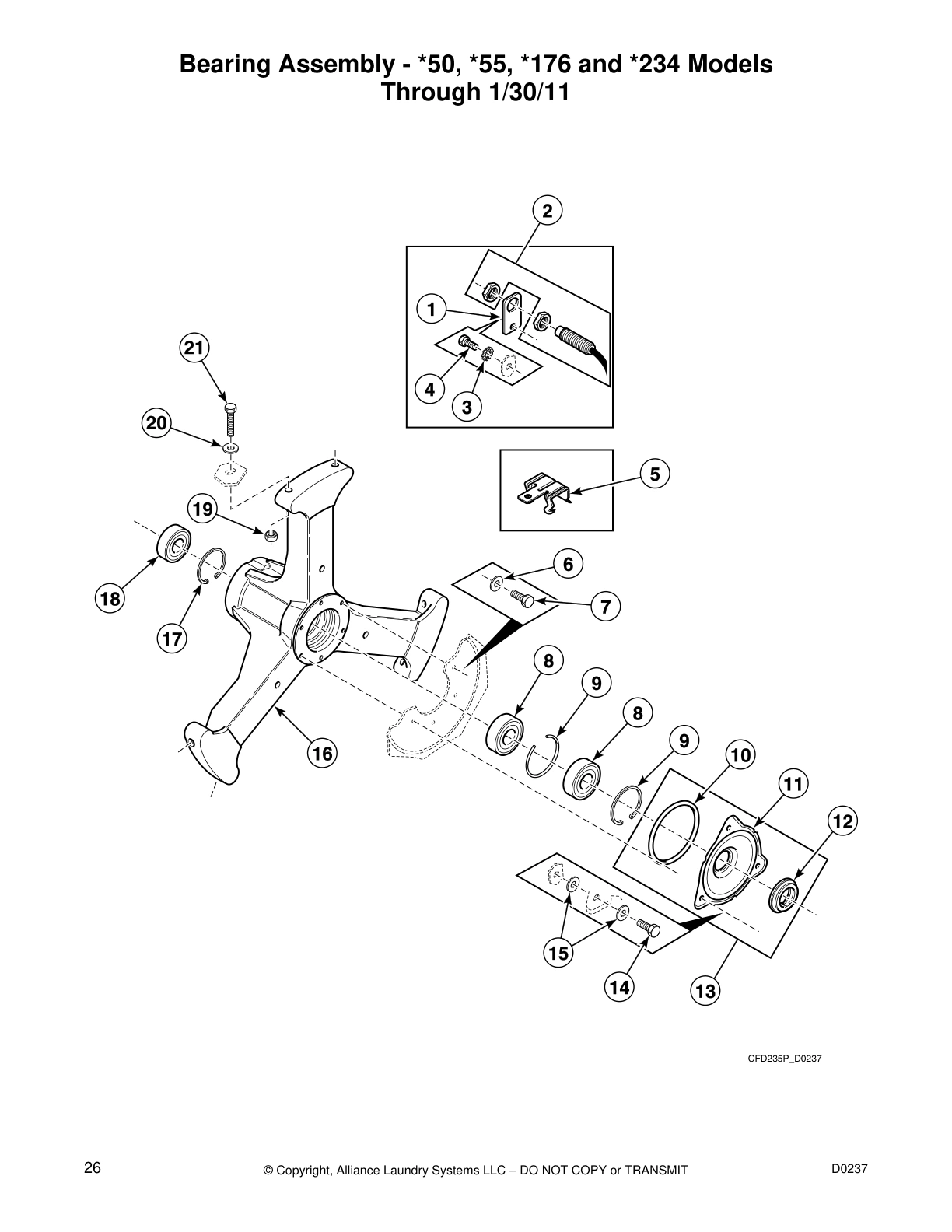 Bearing Assembly - *50, *55, *176 and *234 Models
Through 1/30/11