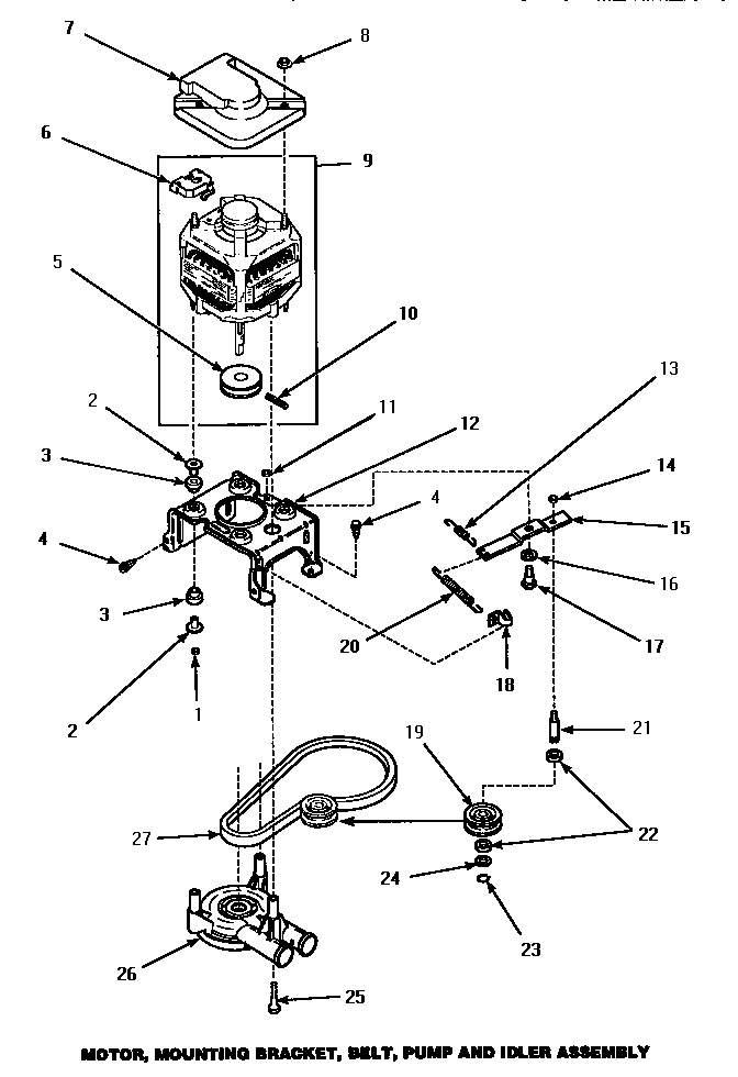 12 - MOTOR, MTG BRKT, BELT, PUMP & IDLER ASSY