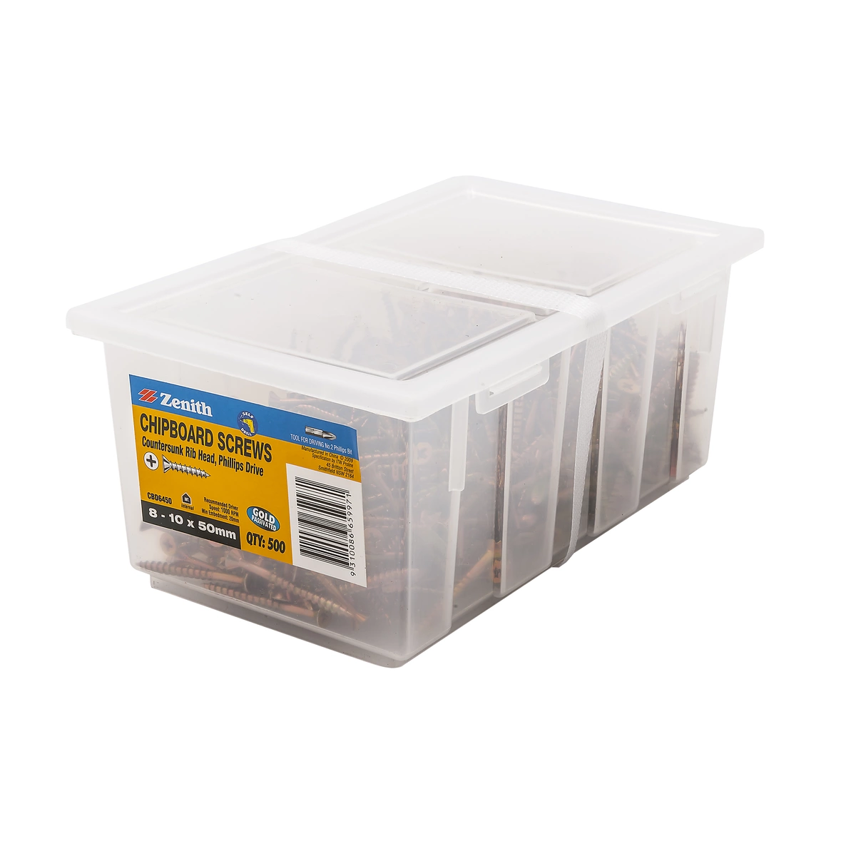 ZENITH® 8G x 50mm Gold Passivated Chipboard Screws (Phillips Drive) – 500 Pack