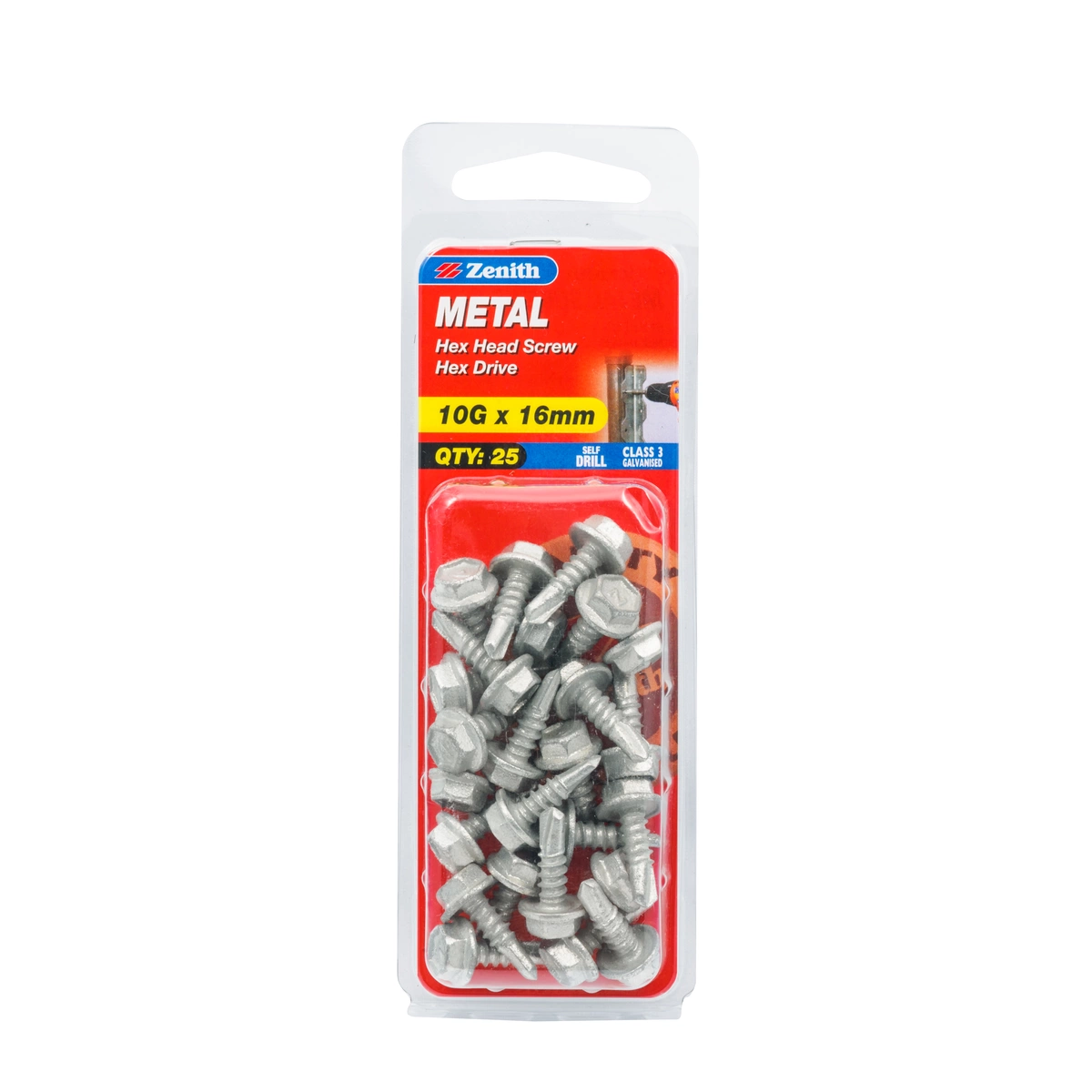 ZENITH® 10G x 16mm Class 3 Galvanised Metal Screws – 25 Pack