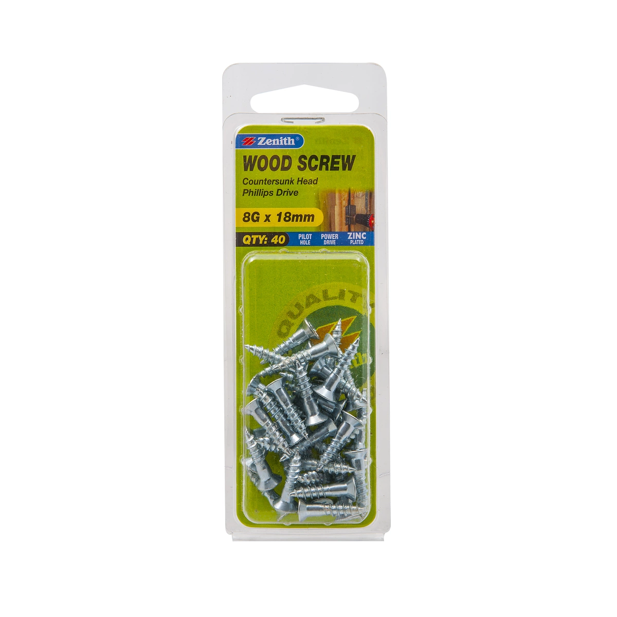 ZENITH® 8G x 18mm Zinc Plated Wood Screws – 40 Pack