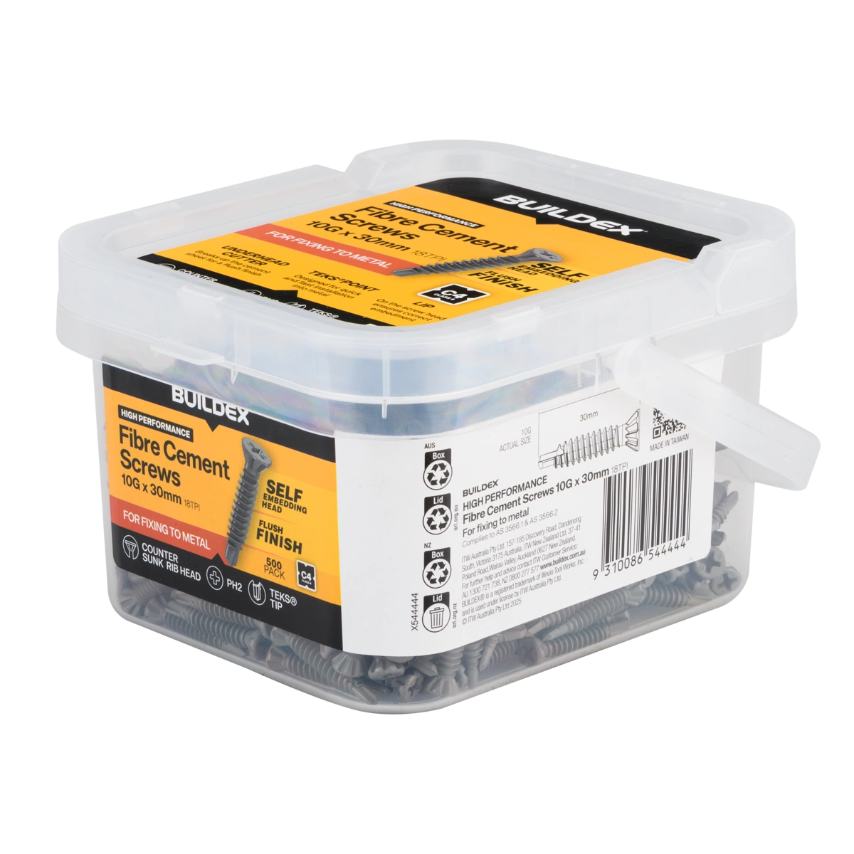 Buildex® 10G x 30mm Class 4 Fibre TEKS® Screws – 500 Pack