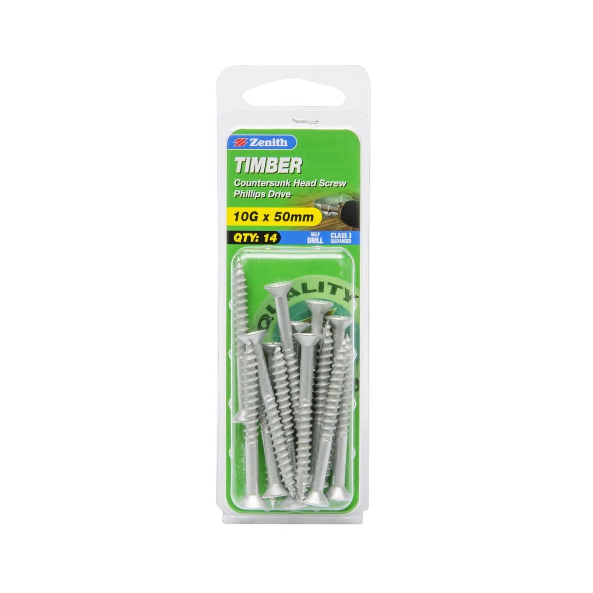 ZENITH® 10G x 50mm Class 3 Galvanised Timber Screws – 14 Pack