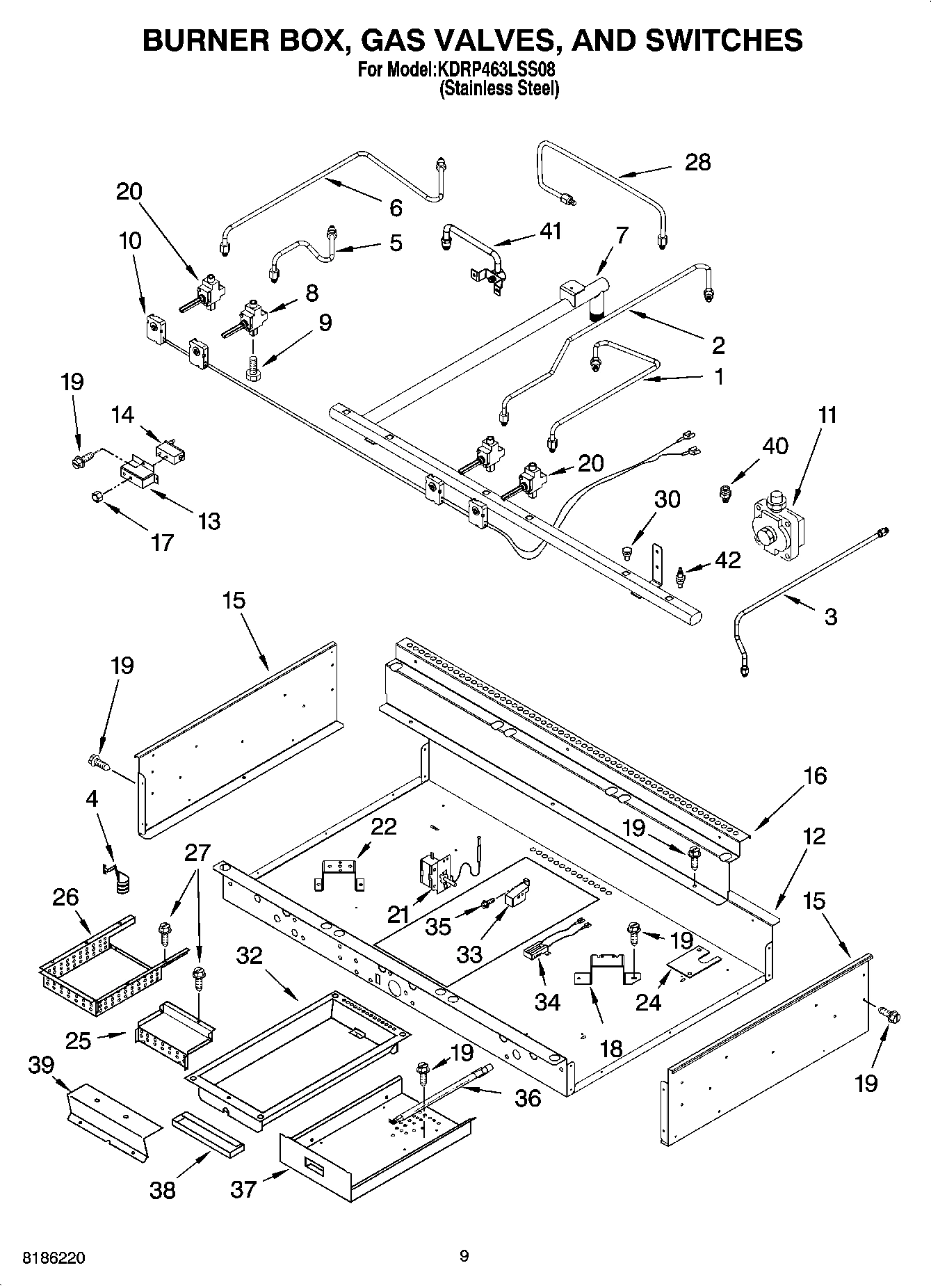 07 - BURNER BOX, GAS VALVES, AND SWITCHES