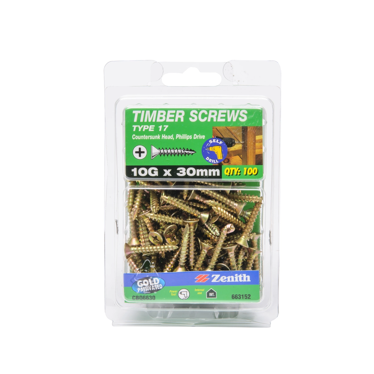 ZENITH® 10G x 30mm Gold Passivated Timber Screws – 100 Pack