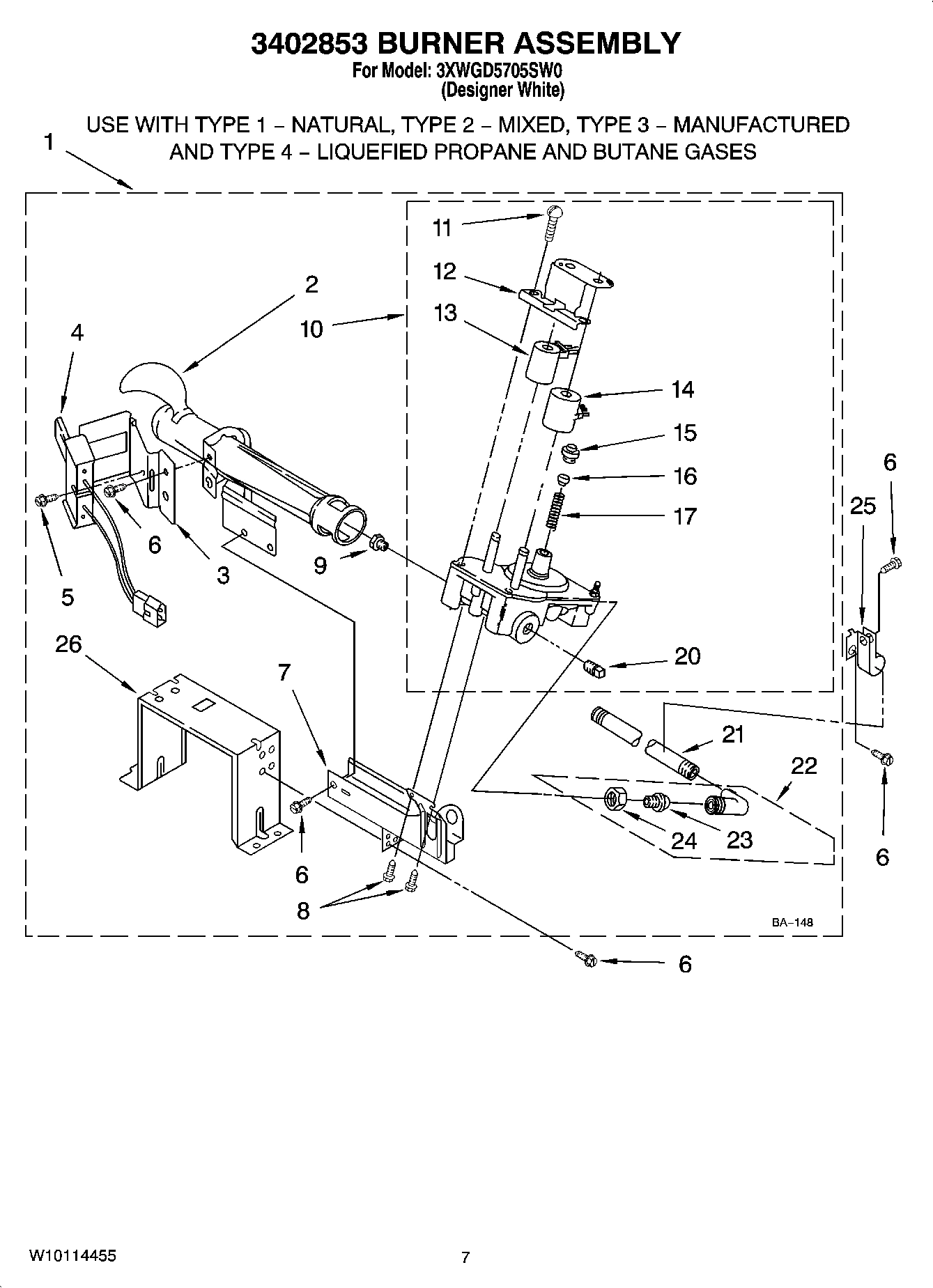04 - 3402853 BURNER ASSEMBLY, OPTIONAL PARTS (NOT INCLUDED)