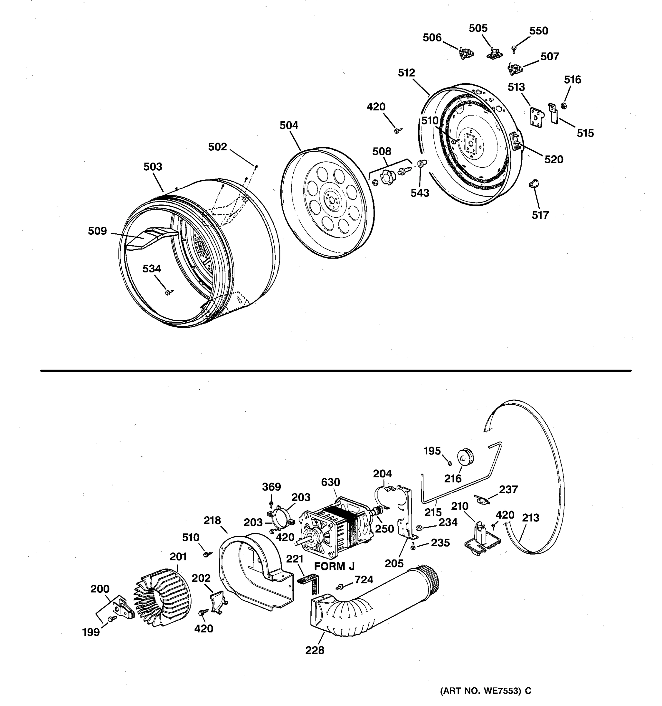 DRUM, HEATER ASM., BLOWER & DRIVE ASSEMBLY