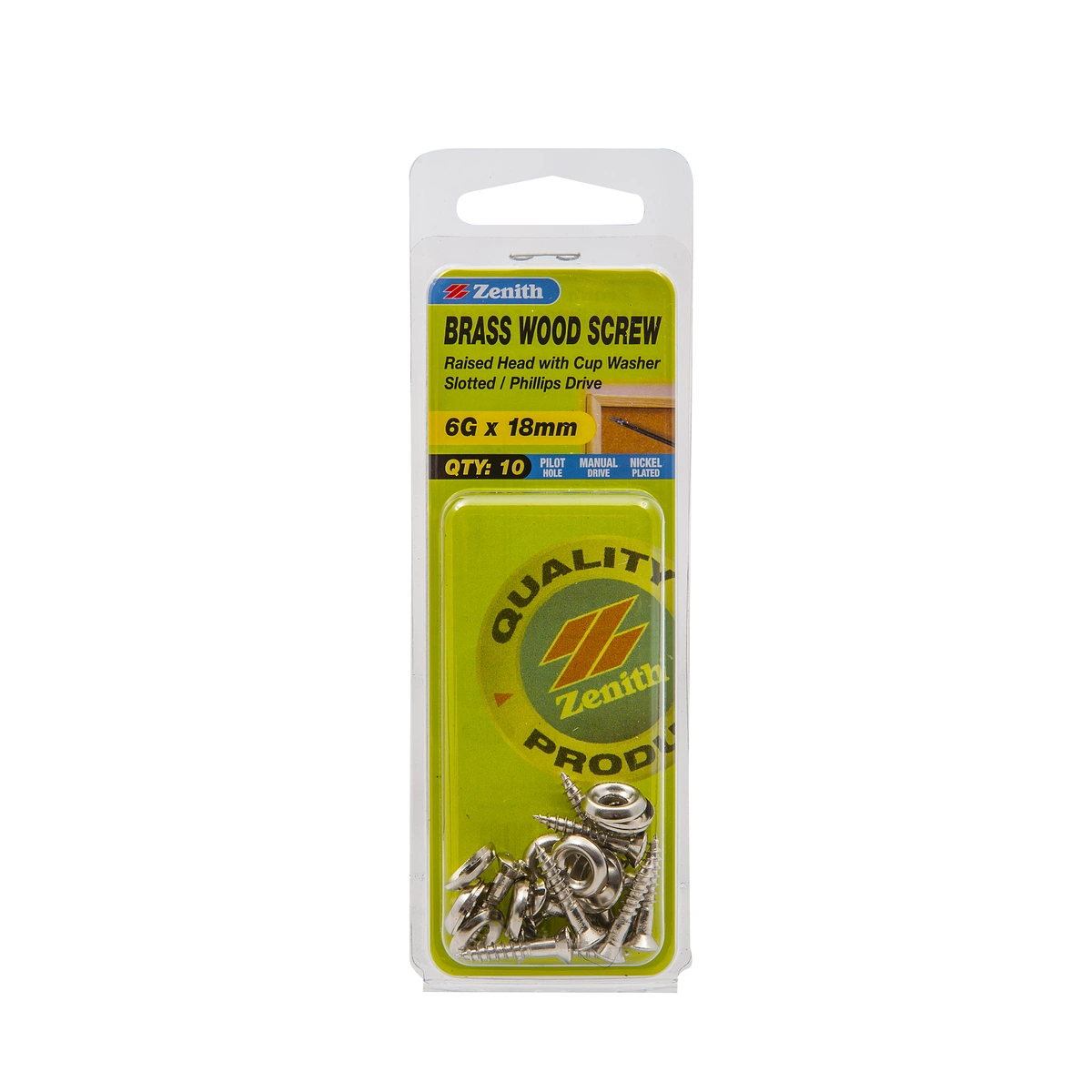 ZENITH® 6G x 18mm Nickel Plated Wood Screws – 10 Pack