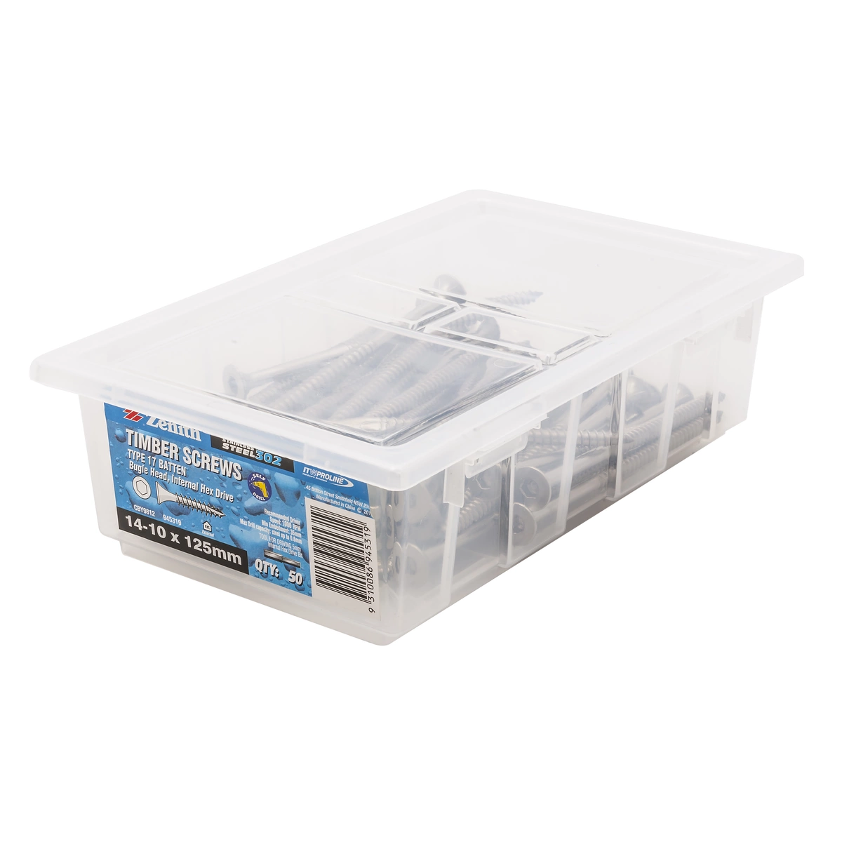 ZENITH® 14G x 125mm 304 Stainless Steel Bugle Batten Screws – 50 Pack
