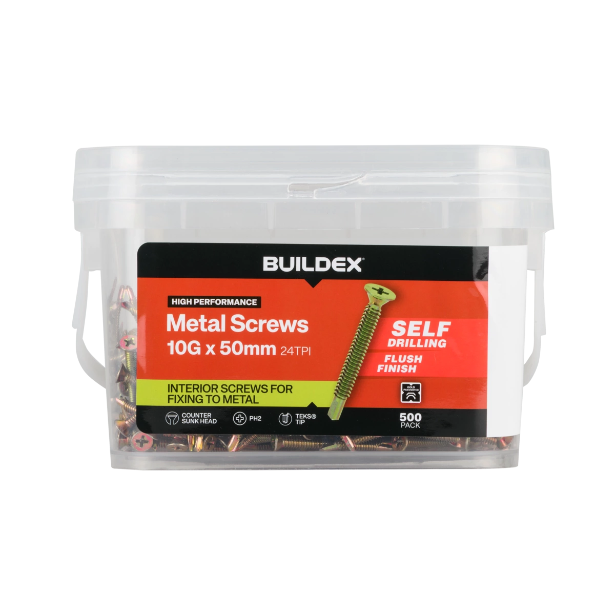 Buildex® 10G x 50mm Gold Passivated Sheet Metal Screws – 500 Pack
