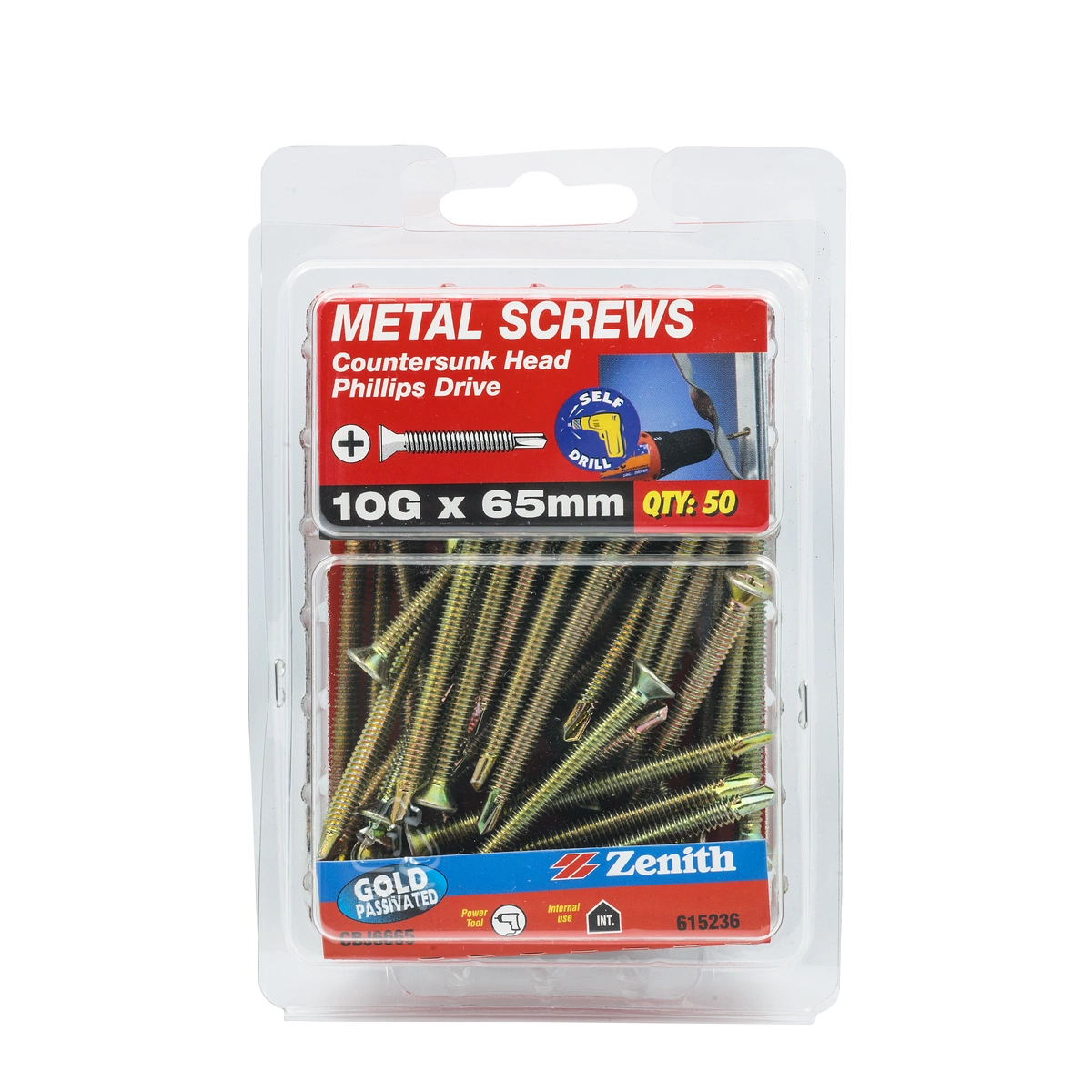 ZENITH® 10G x 65mm Gold Passivated Metal Screws – 50 Pack