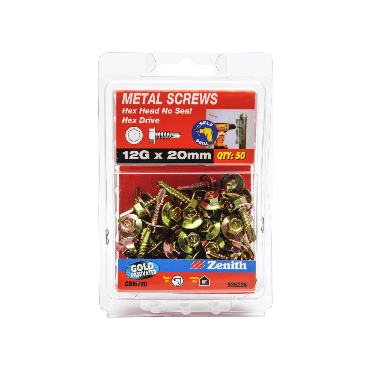 ZENITH® 12G x 20mm Gold Passivated Metal Screws – 50 Pack