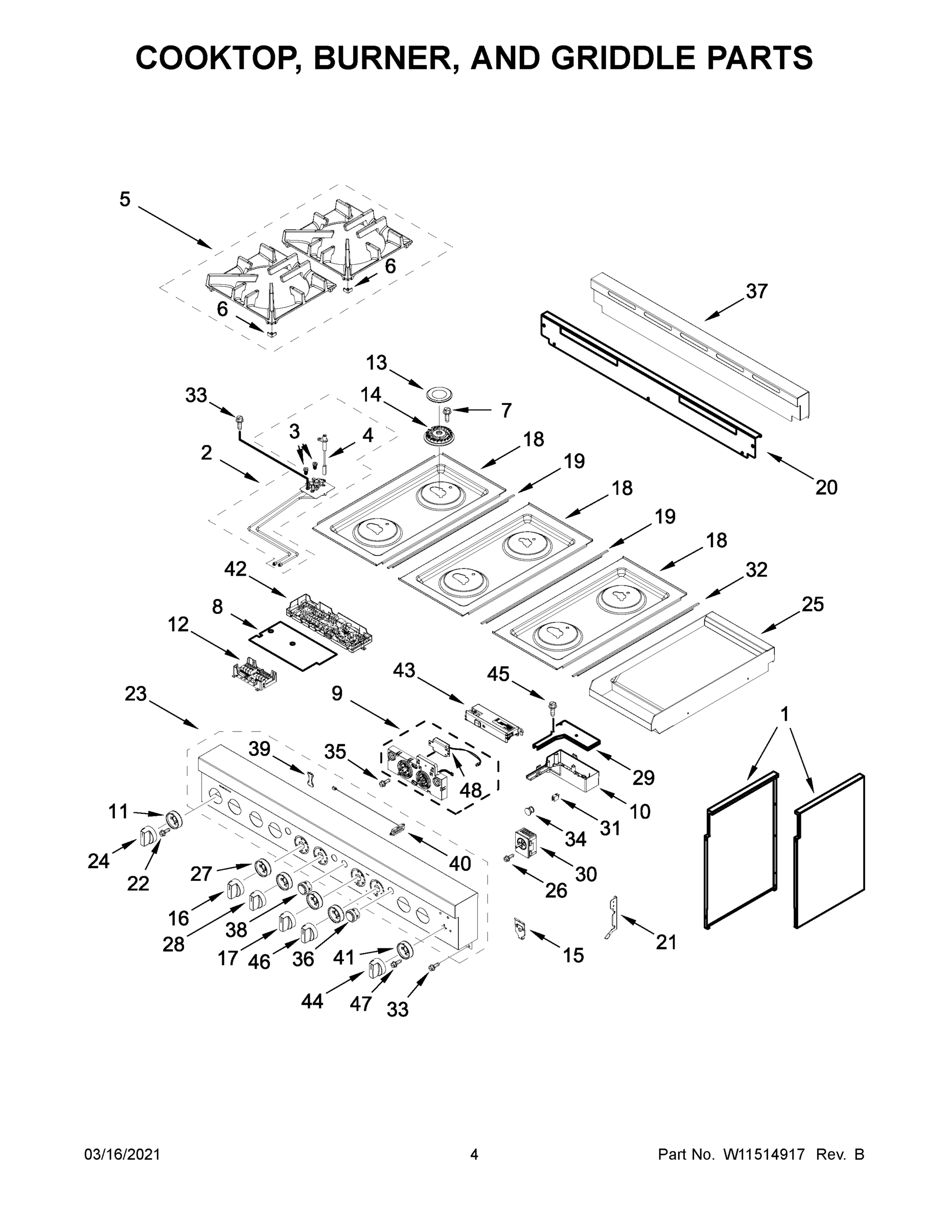03 - COOKTOP, BURNER, AND GRIDDLE PARTS