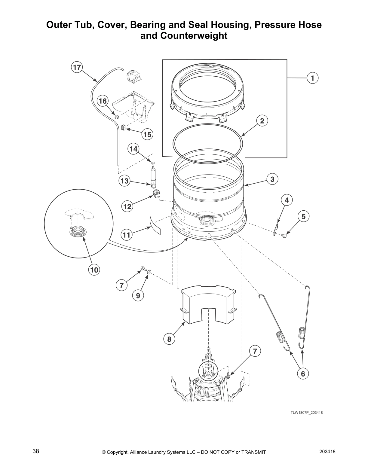 Outer Tub, Cover, Bearing and Seal Housing, Pressure Hose
and Counterweight