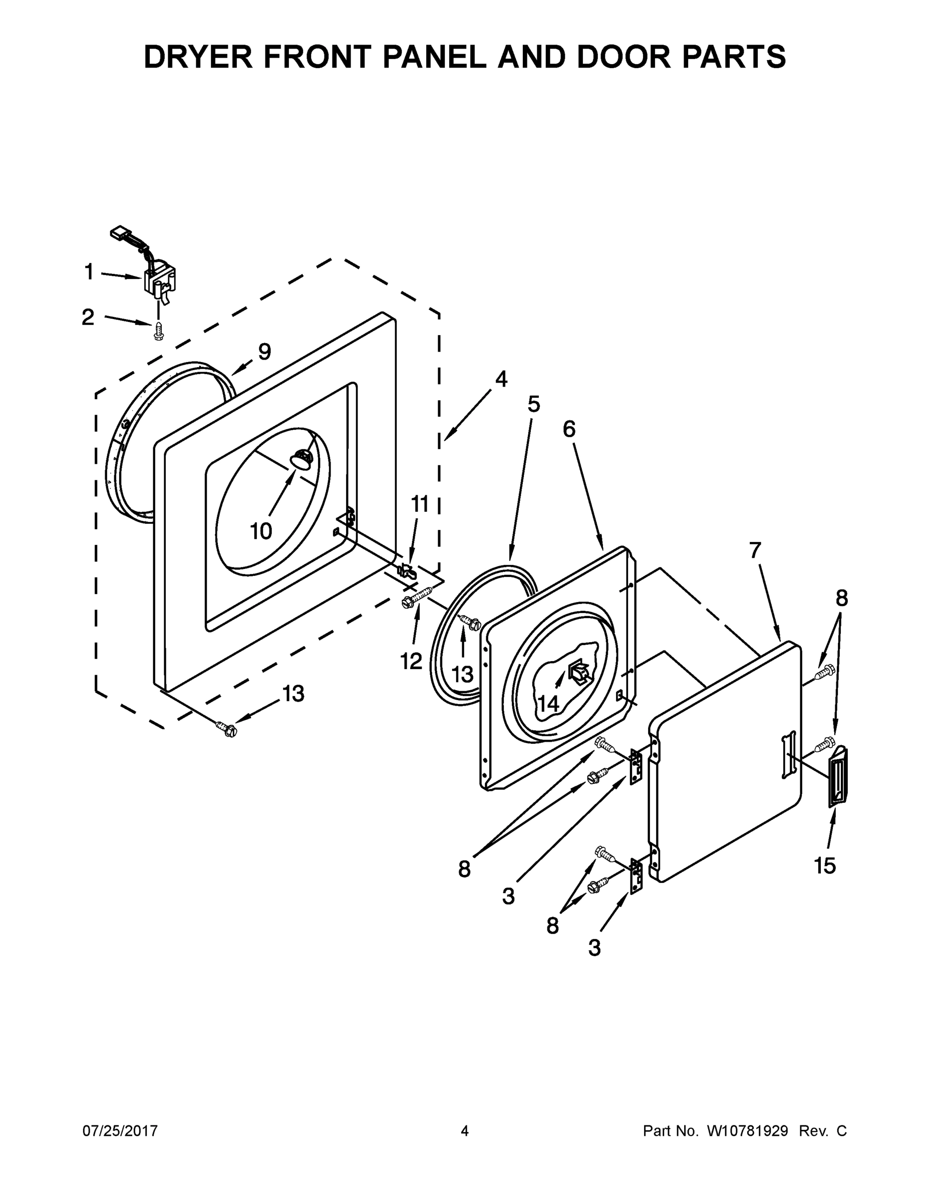 03 - DRYER FRONT PANEL AND DOOR PARTS
