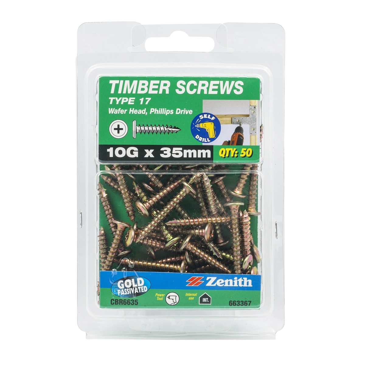 ZENITH® 10G x 35mm Gold Passivated Timber Screws – 50 Pack