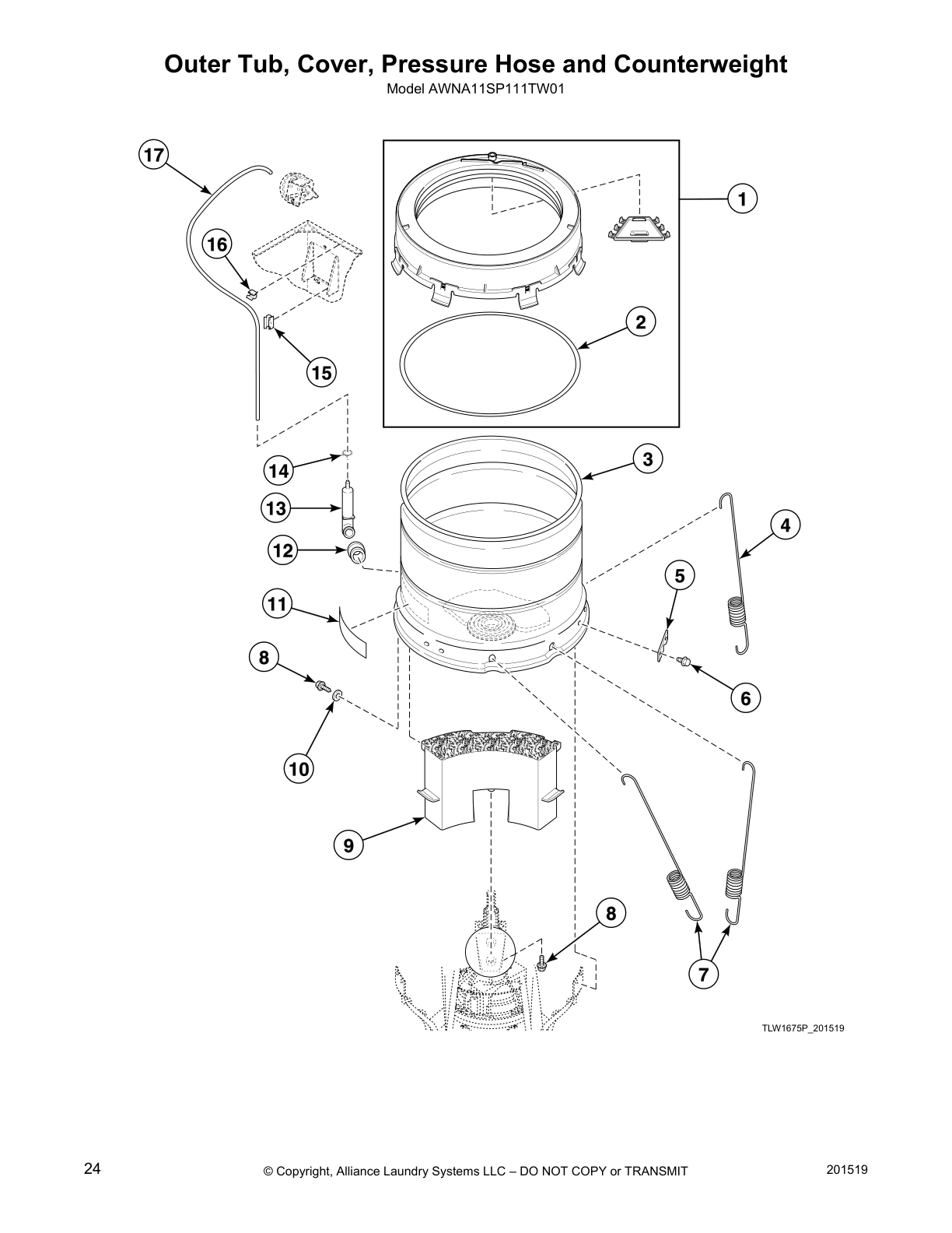 Outer Tub, Cover, Pressure Hose and Counterweight