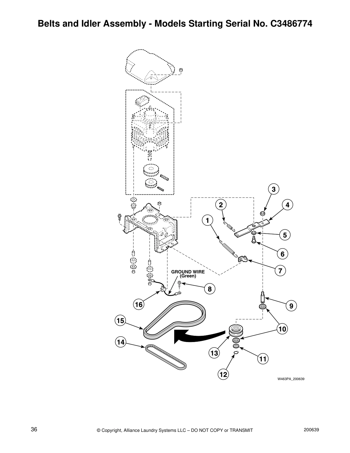 Belts and Idler Assembly - Models Starting Serial No. C3486774